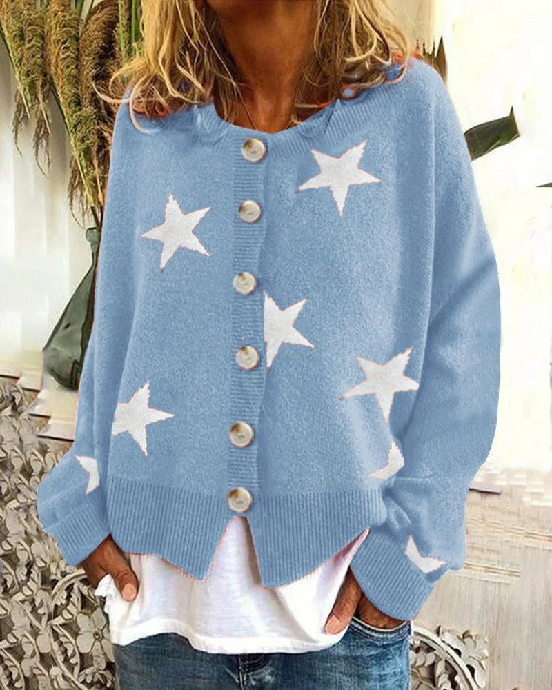 Wongn Wongn And Winter New Sweater Women's Cardigan Five-Pointed Star Single Breasted Top