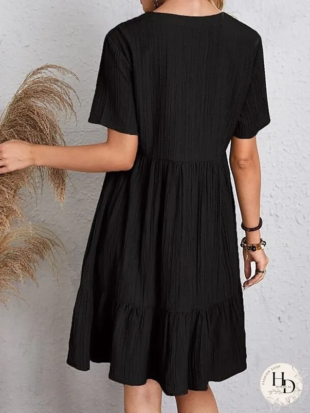 Casual Dress Shift Dress Plain Dress Plain Ruffle V Neck Midi Dress Basic Classic Outdoor Daily Short Sleeve Loose Fit Black Pink Red Spring Summer S M L XL XXL for Women