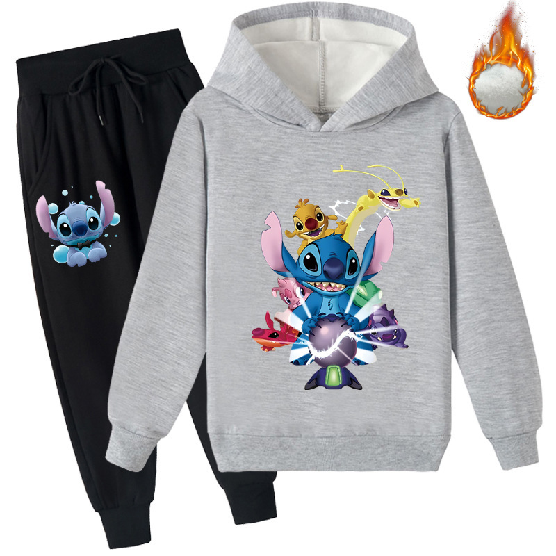 Mayoulove Stitch Fleece Hoodie and Trousers Set - Cute and Cozy Matching Outfit for Kids who Love the Lovable Blue Alien - Perfect for Playtime or Bedtime - Boys and Girls Stitch Clothing-Mayoulove