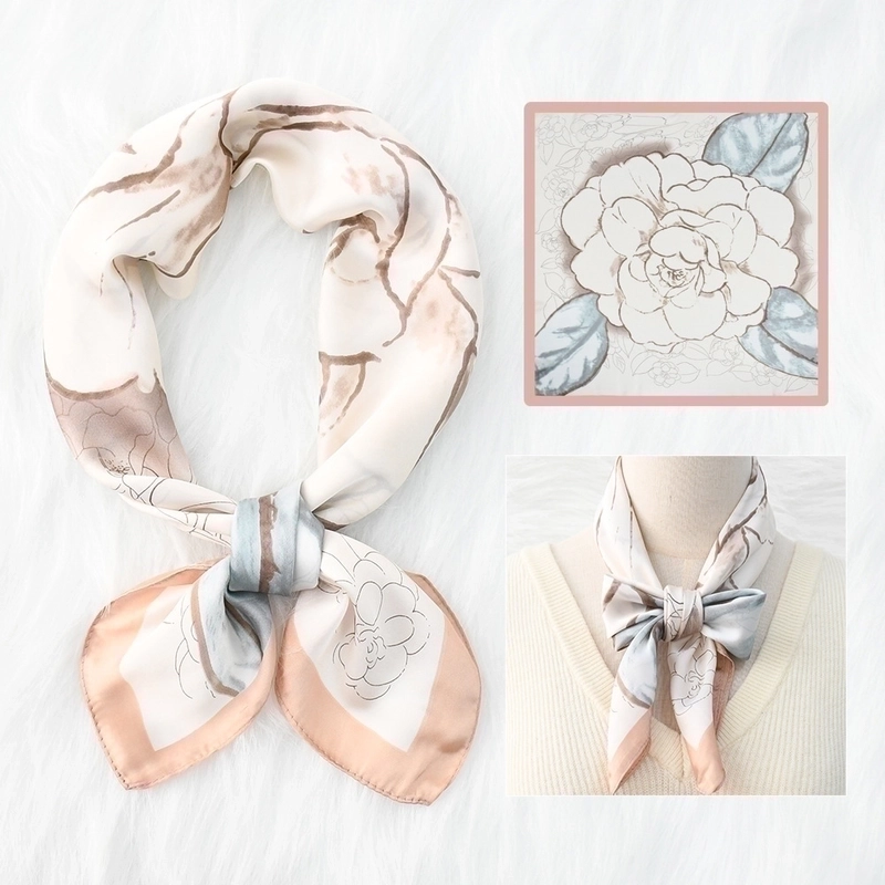 2 Pieces Women’s Elegant Plaid Flower Horse Satin Silk Scarf