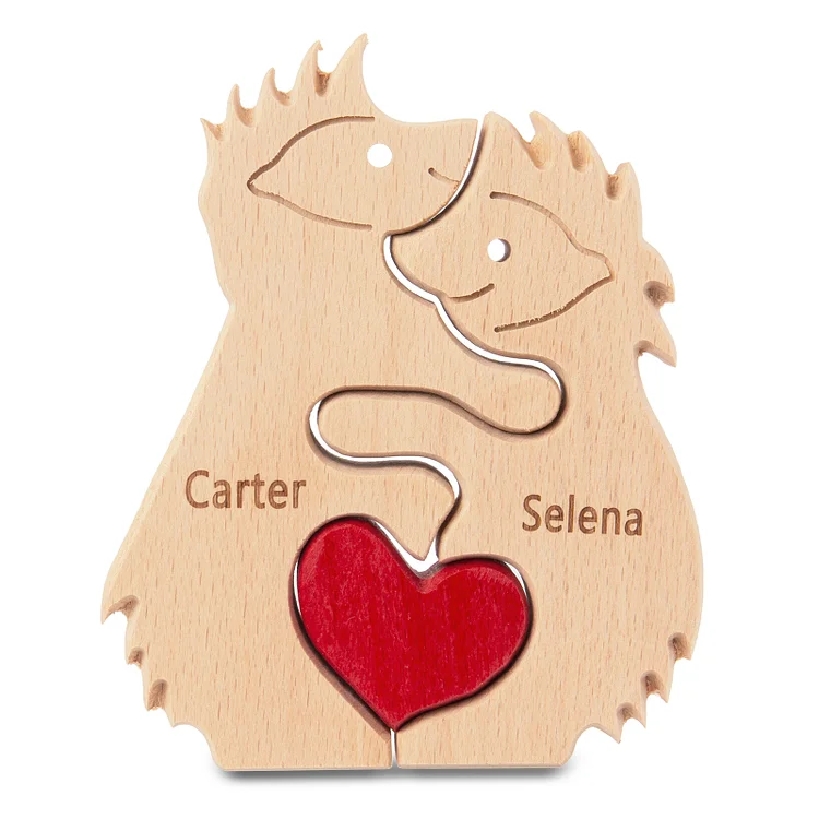 Personalized Wooden Animal Puzzle Custom 2 Names Puzzle Hedgehog Bear Elephant Hug Ornament Gifts for Family Couple