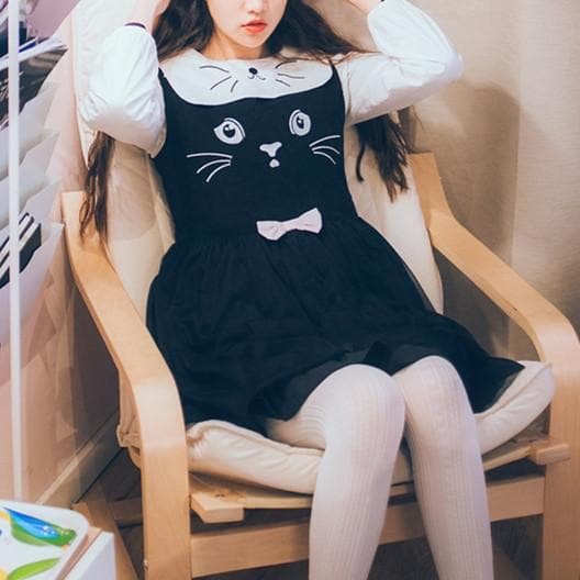 Black Lovely Neko Cat Printing Sleeveless Dress SP164978