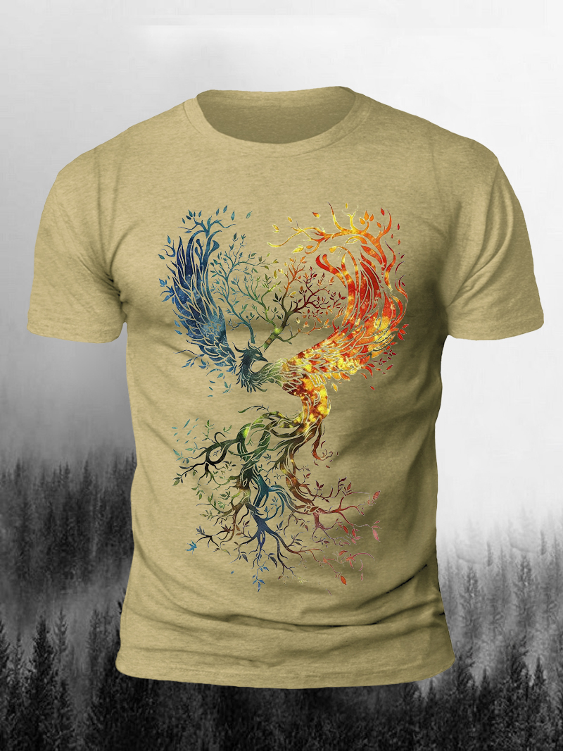 Men's Phoenix Lucky Tree Print Casual Short Sleeve T-shirt
