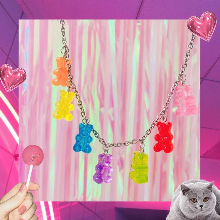 Rainbow Candy Bear Necklace