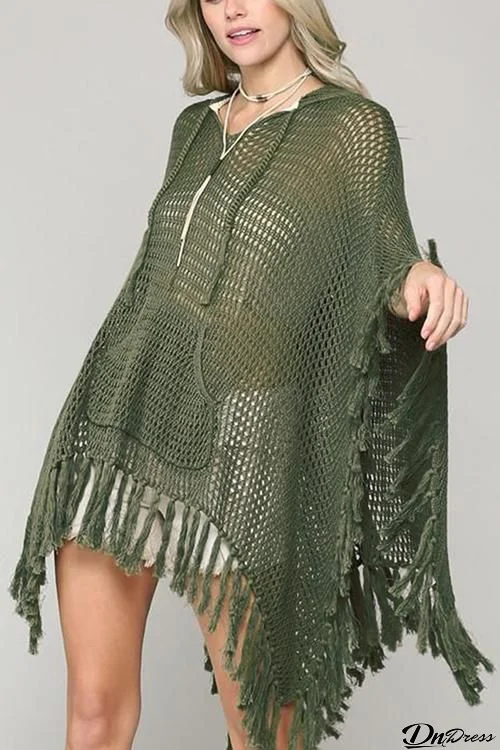 Hollow Tassels Hooede Cover Up