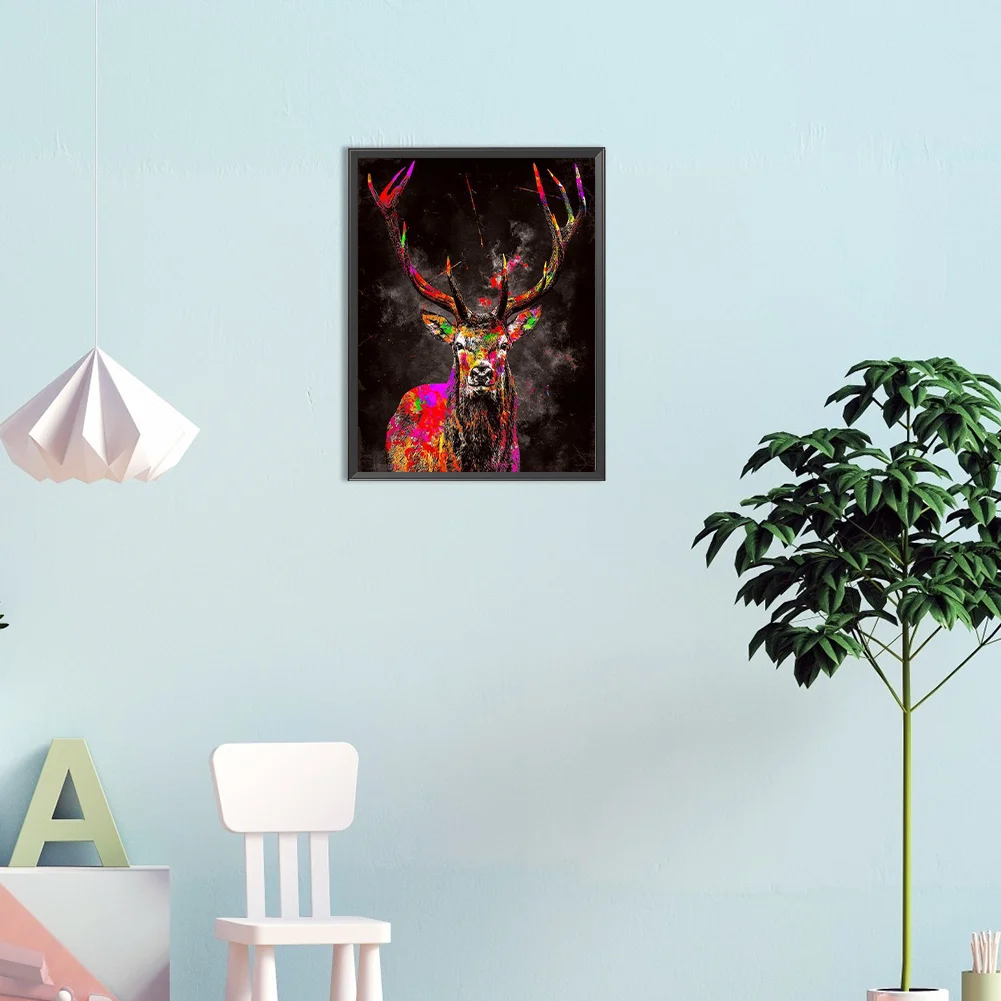 Full Round Diamond Painting 30*40cm - Splash Paint Elk