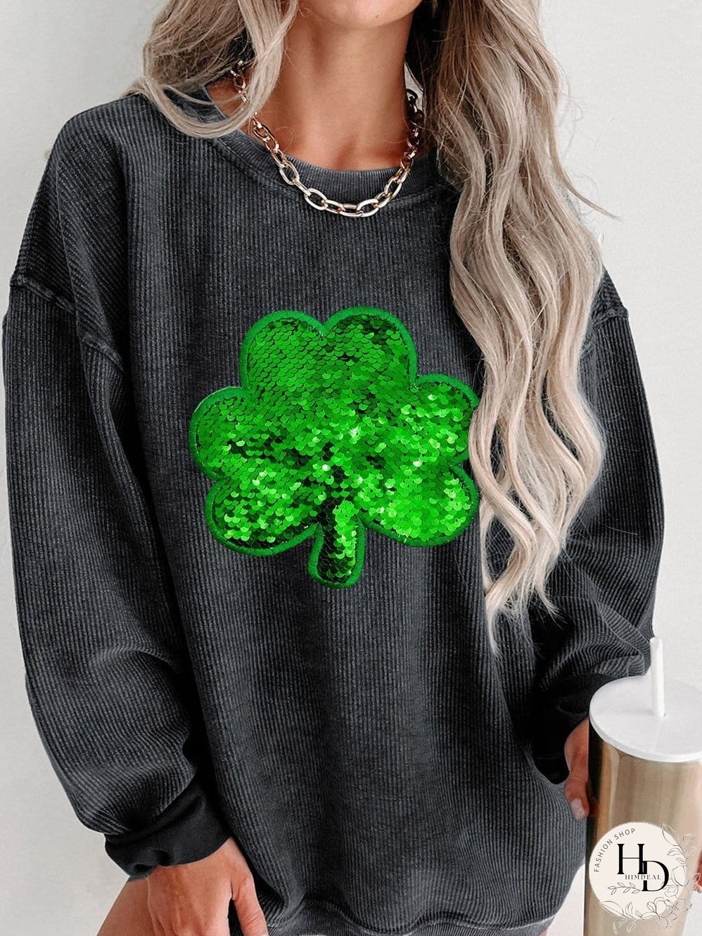 Lucky Clover Embellished Corduroy Sweatshirt