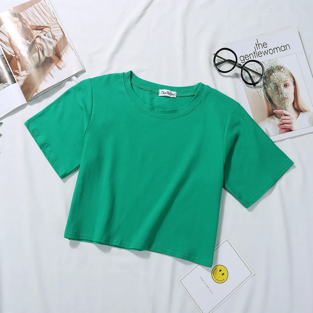 Churchf Churchf Top White Short T-Shirt Female Summer Short Sleeve Korean Version Pure Color Students High Waist Leakage Navel Loose Versatile