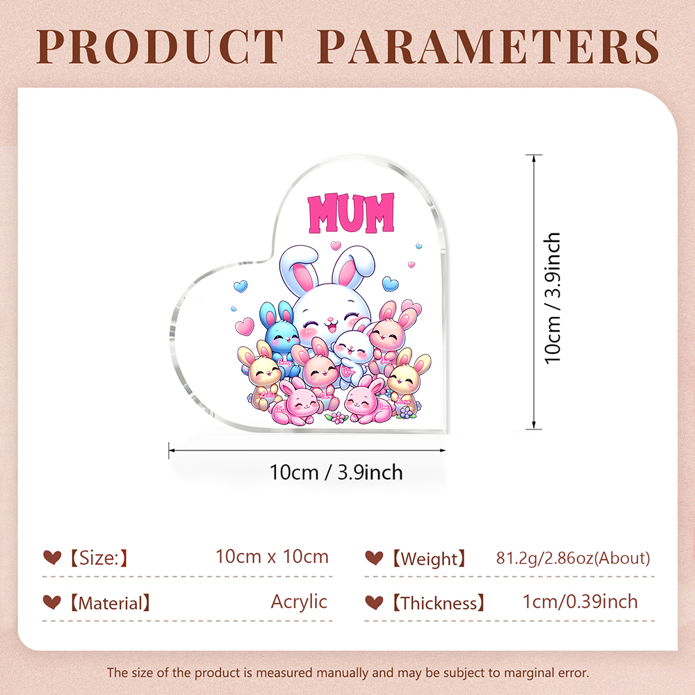 Personalised Text Acrylic Heart Keepsake Custom 8 Names Ornament Bunny Family Gifts For Mother/Grandma-Jessemade AU