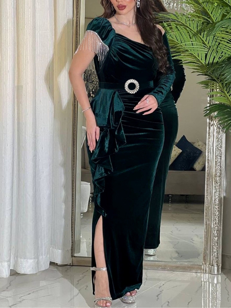 Stylish Chain Tassel Slim Fit Velvet Dress Robe | Oxredo Shop Ramadan Sale