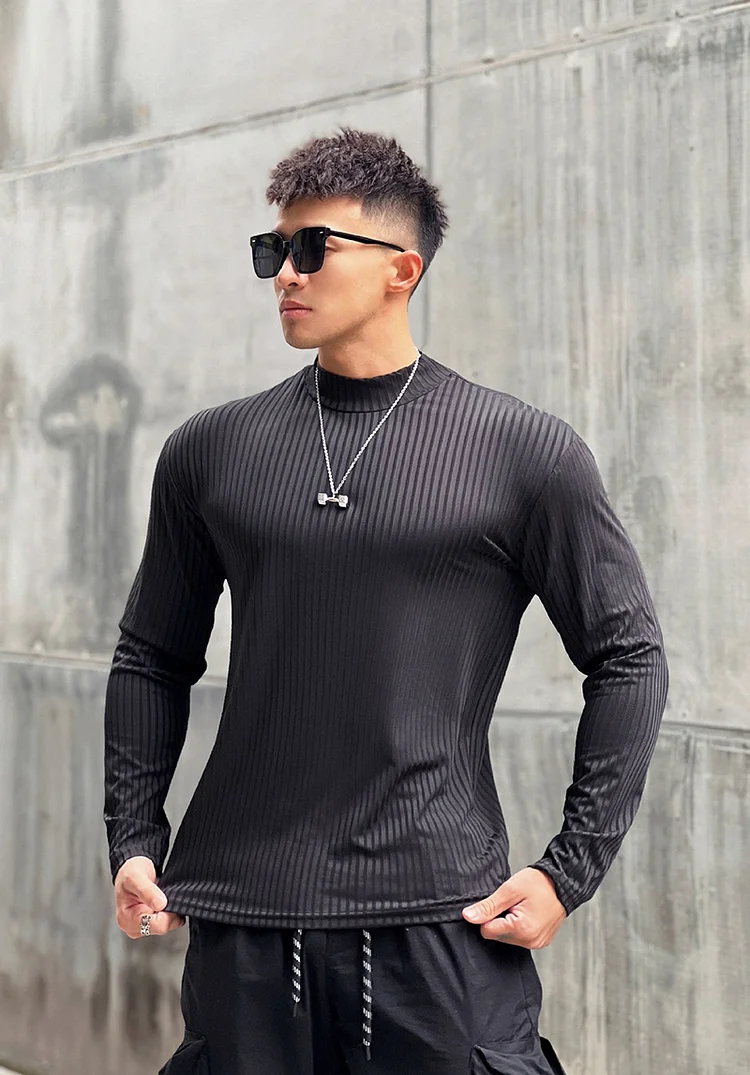 PASUXI Striped Fitness Long Sleeve Shirts for Men - Quick Dry Moisture Wicking Sun Protection Long Sleeve Tee Shirts for Workout Running huanwei