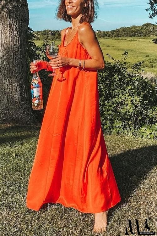 MidiSono - Linen Solid Pockets Slip Maxi Dress