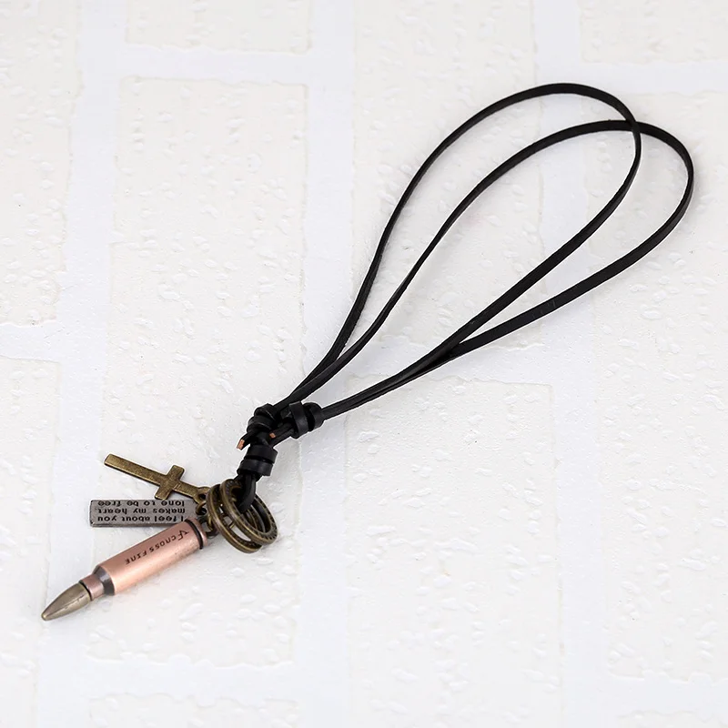 Personality Alloy Bullet Cowhide Necklace