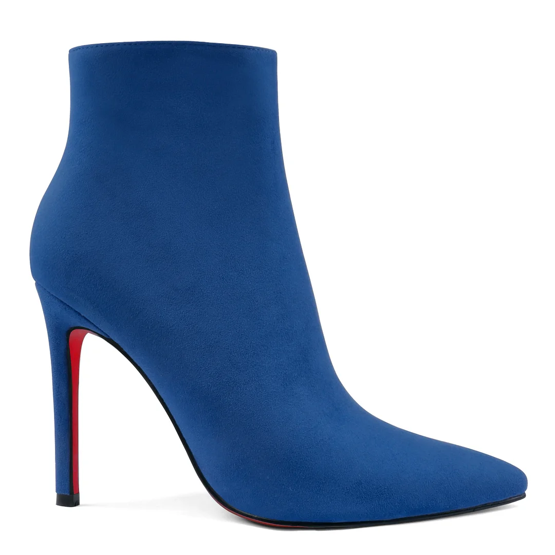 Women's Closed Pointed Toe Chain Studded Stiletto Ankle Boots Red Bottom Heels-MERUMOTE