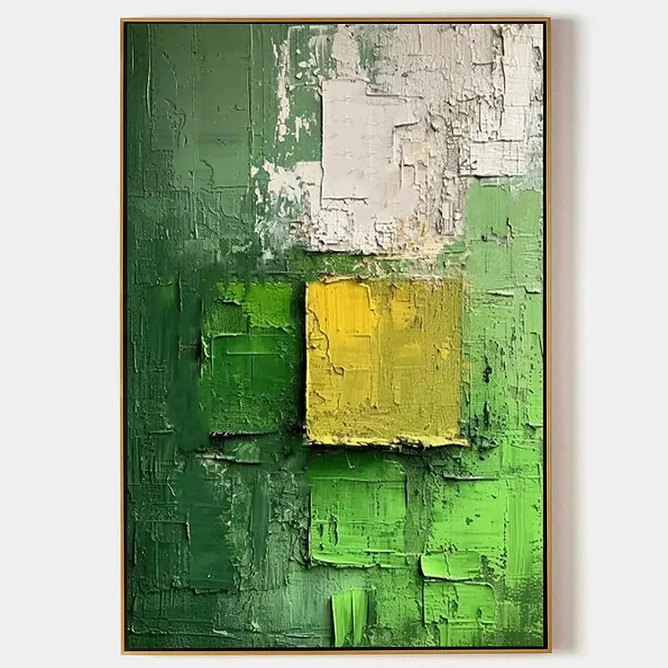 TEXTURED GREEN AND YELLOW: Textured Abstract Painting, Vertical Wall Art（Canvas painting）