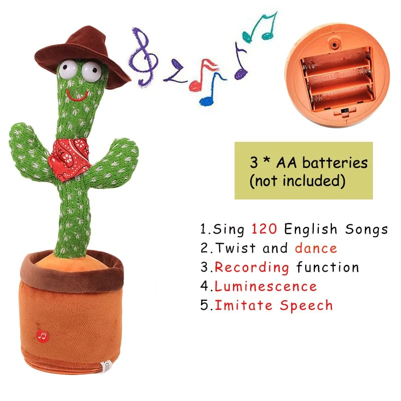 Bluetooth Dancing Cactus Talking Toy Electronic Plush Toys Sing Record Lighten Battery USB Charging Early Education Funny Gift