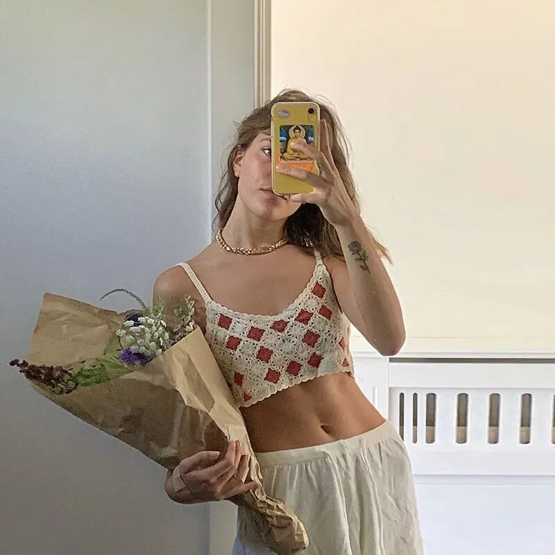 Bohemain Women Crop Tops Sexy Knitted V-neck Sleeveless Vest For Tank Kawaii Camis Holiday