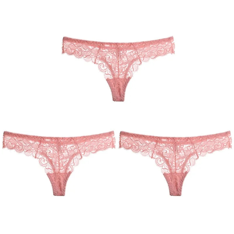 CINOON 3PCS/Set Sexy Panties Women Low-waist Briefs Female Lace Embroidery Underwear Transparent G String Underpant Lingerie 531-1