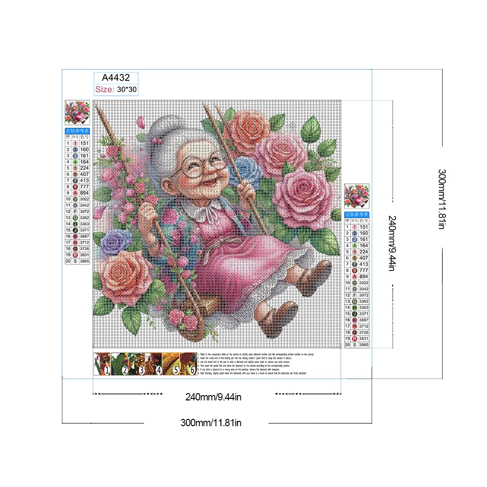 Diamond Painting - Full Round Drill - Swing Old Lady(Canvas|30*30cm)