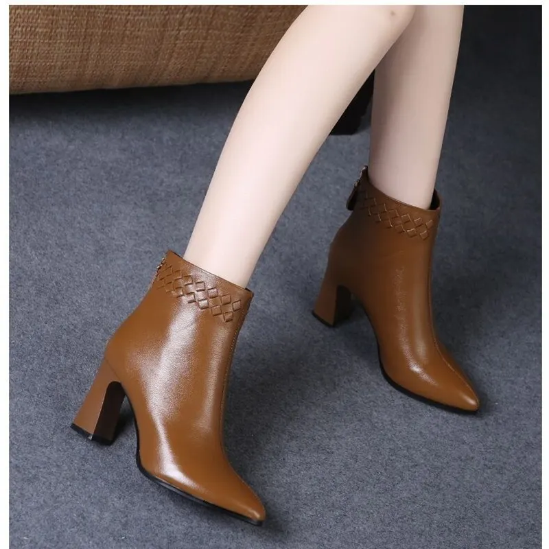 Churchf Autumn And Winter New Korean Version Of Fashion Ankle Boots Women Thick Heel High Heel Pointed Back Zipper Martin Boots Women