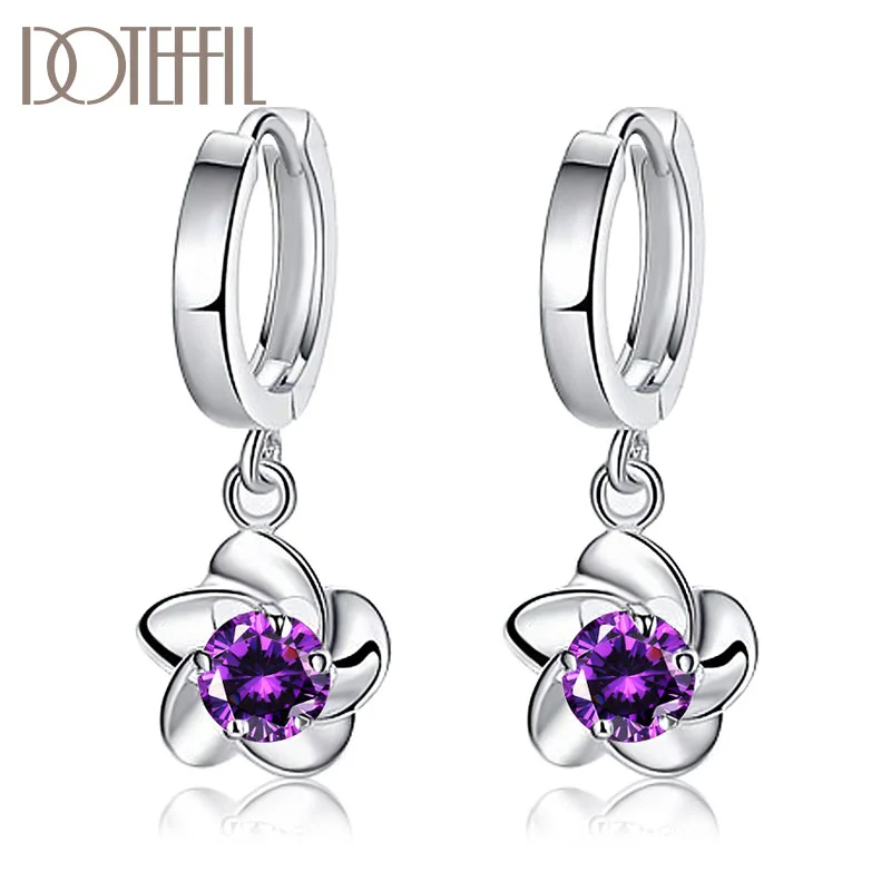 DOTEFFIL 925 Sterling Silver Charm Jewelry AAA Zircon Flower Earrings For Women Jewelry