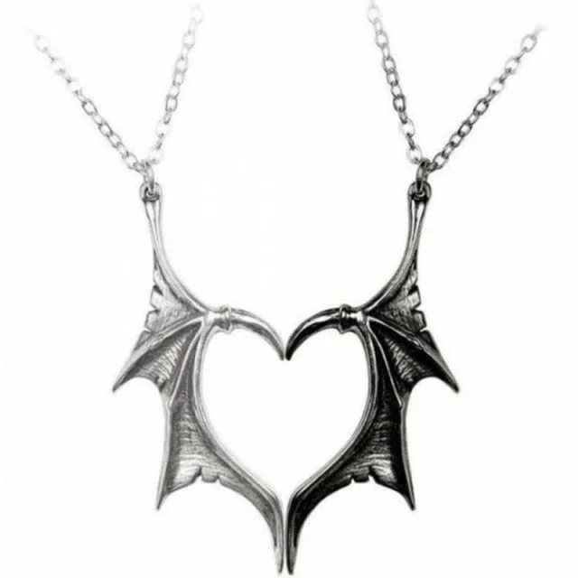 2Pcs Heart Bat Wing Necklace