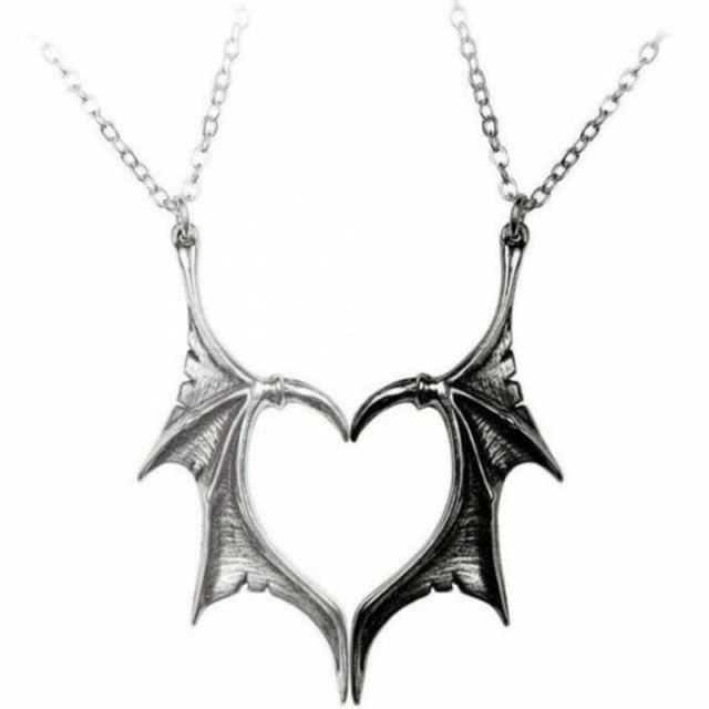 2Pcs Heart Bat Wing Necklace