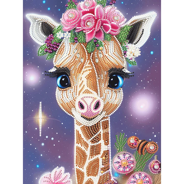 Giraffe With Flower 30*40CM(Canvas) Special Shaped Drill Diamond Painting gbfke
