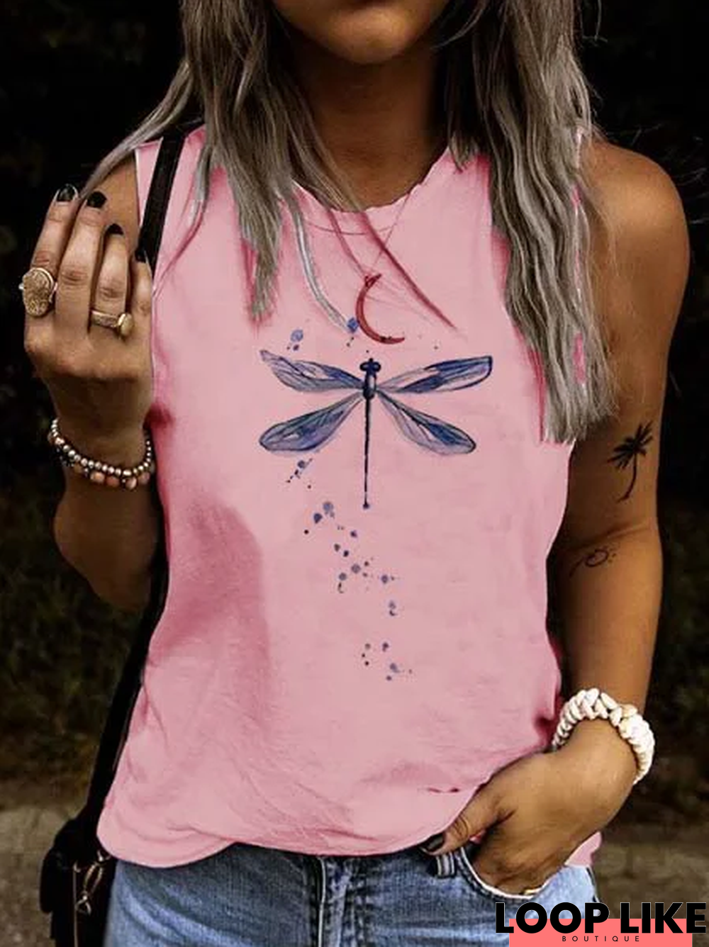 Casual Printed Crew Neck Sleeveless Top