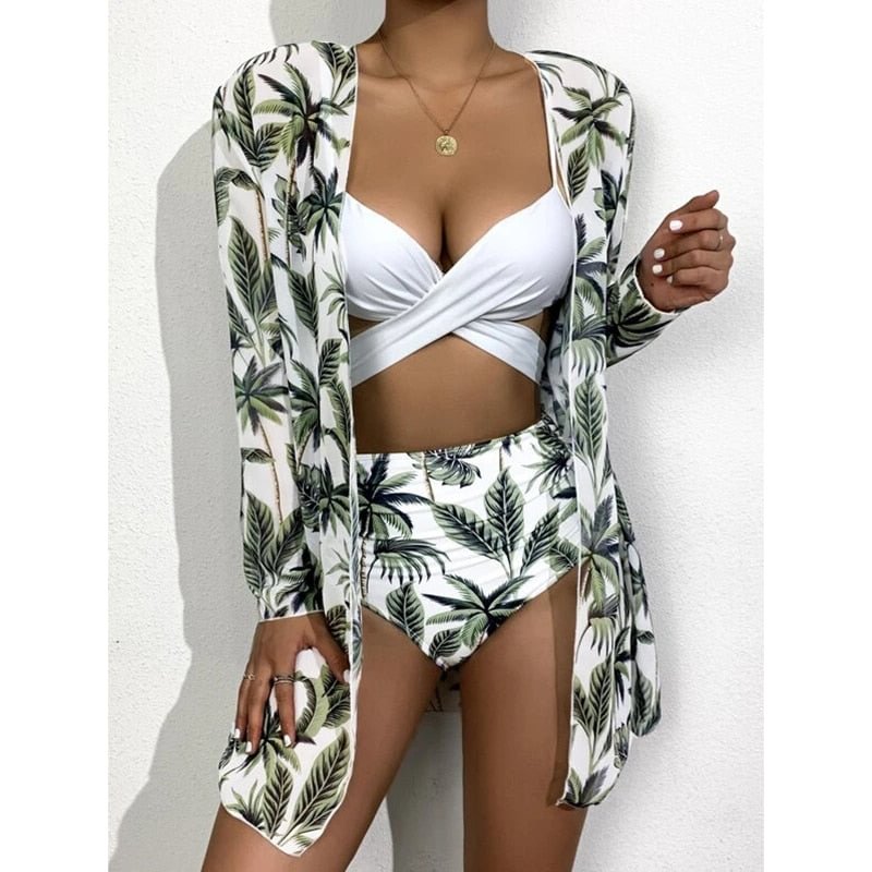 2021 Sexy Bikinis And Cover Set Women Swimsuit Printed Swimwear High Waist Summer Strappy Bathing Suit Beach Wear Biquini Female