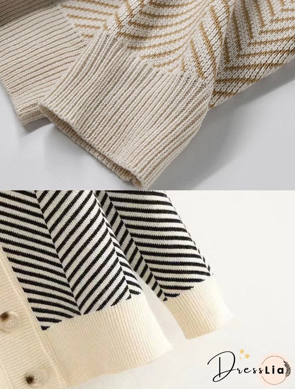 V-neck Striped Casual Loose Sweater Cardigan