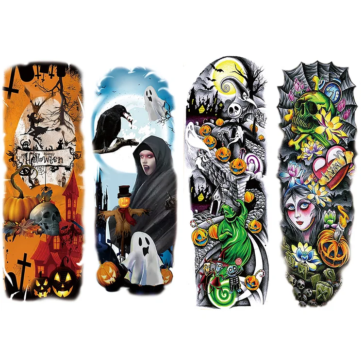 4 Sheets Halloween Zombie Ghosts Skull Full Arm Sleeves