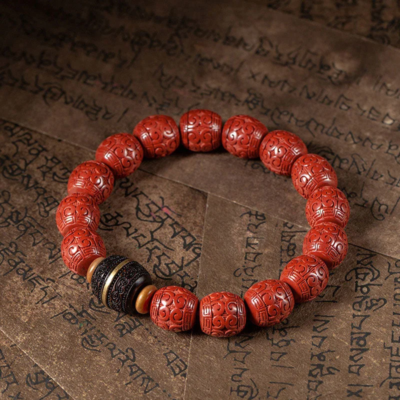 Natural Cinnabar Ebony Calm Blessing Charm Bracelet