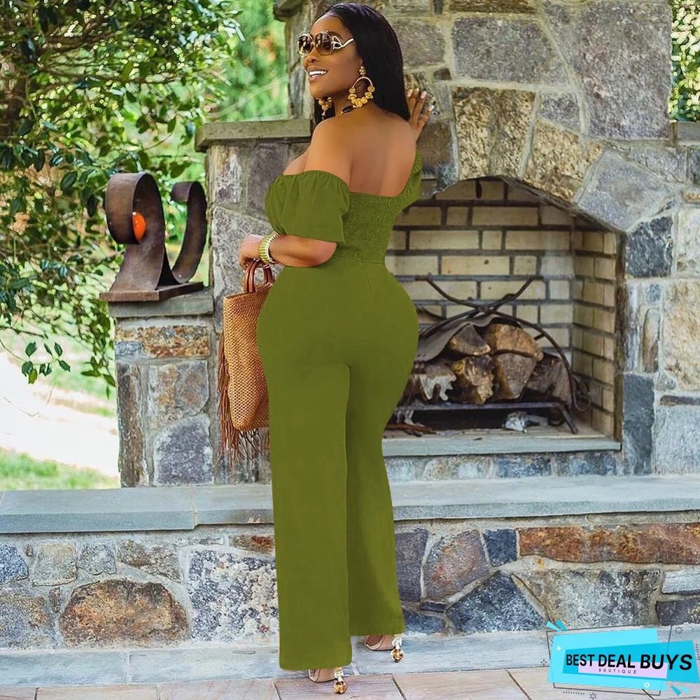 Solid Color Backless Shoulder One-piece Casual Wide-leg Pants