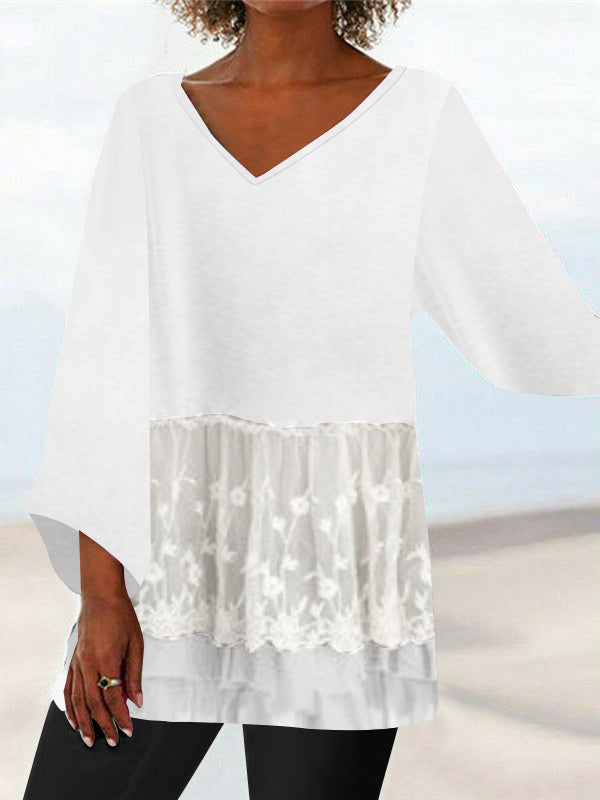 Women Long Sleeve V-neck Graphic Floral Printed Top