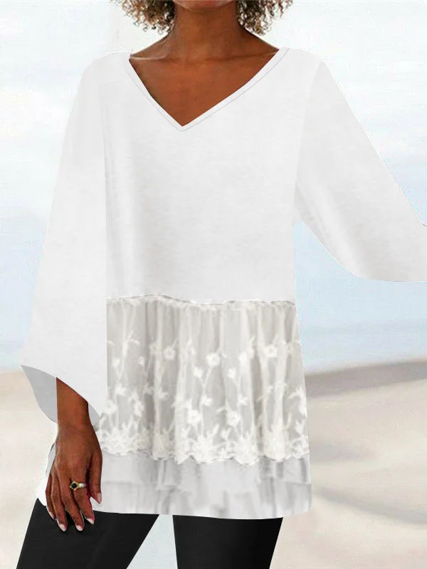Women Half Sleeve V-neck Solid Color Dress