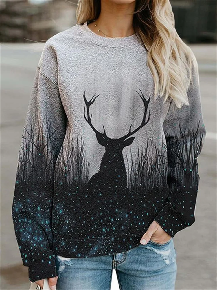 Deer In Forest Mystical Art Sweatshirt