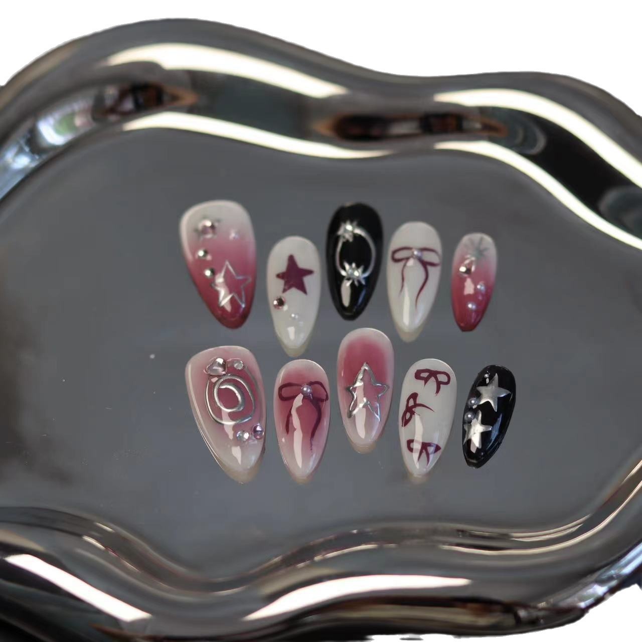 Sweet and Cool Metallic Baddie Almond Press-On Nails