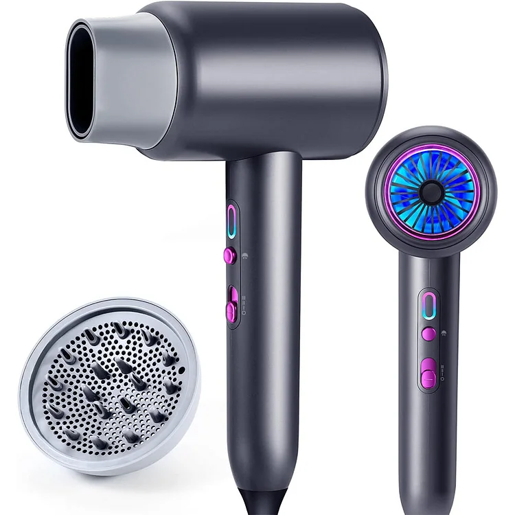 Vislone Hair Dryer, 1875W Ionic Blow Dryer, Portable Hair Dryers with Diffuser and Styling Nozzle, Fast Drying, Super Quiet for Travel, Salon, Women Gifts - Gray