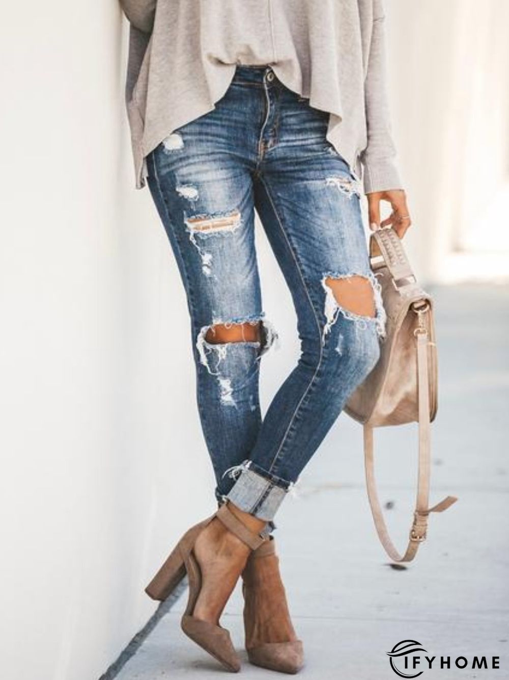 Blue Casual Denim Pockets Jeans | IFYHOME