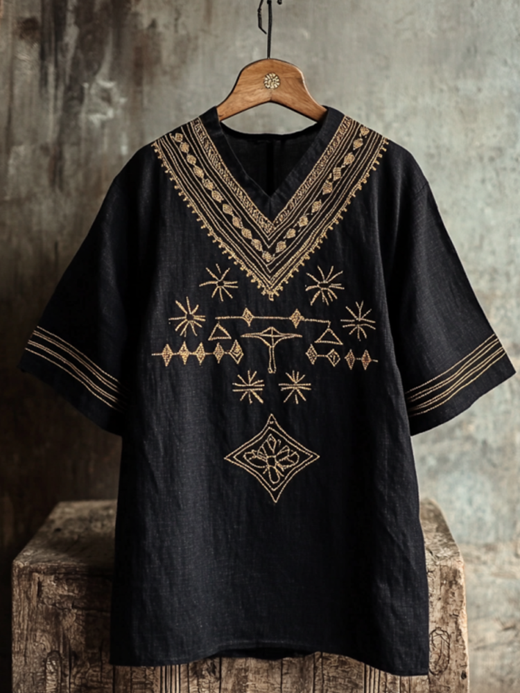 African Tribal Print Cotton Linen Shirt – Retro Ethnic Style For Men & Women