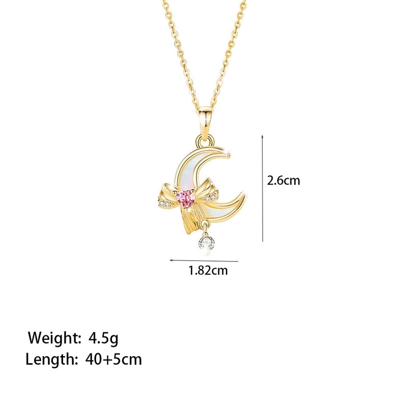Sweet Minimalist Star Heart Shape Bow Knot Titanium Steel Zircon Plating Inlay Pendant Necklace