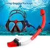 Anti-Fog Goggles Diving Mask Snorkeling Breath Tube Set for Adult (Black M)