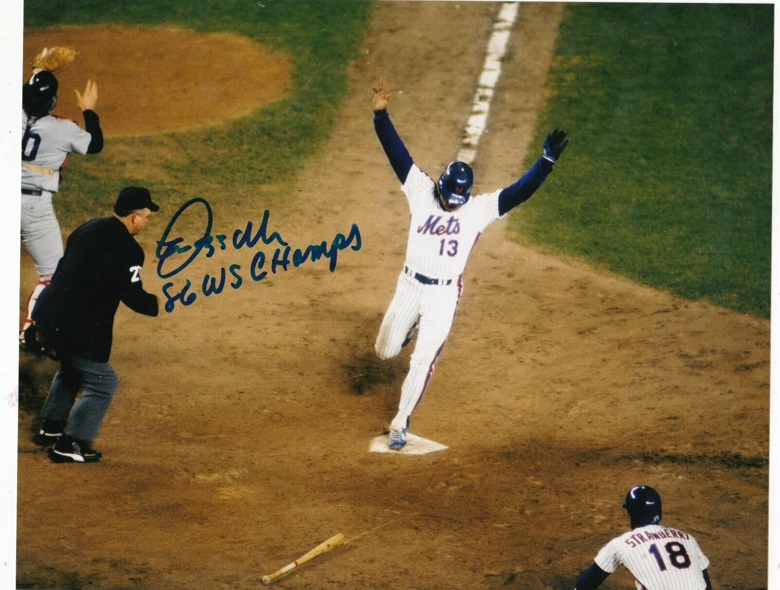 LEE MAZZILLI NEW YORK METS 86 WS CHAMPS ACTION SIGNED 8x10