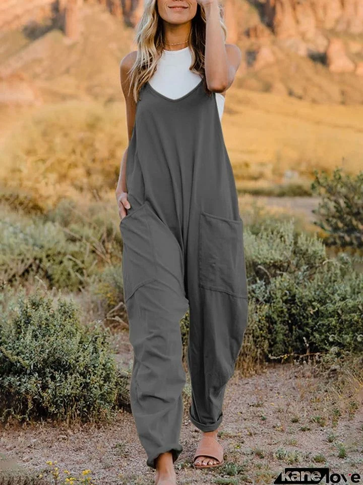 Double Take Full Size Sleeveless V-Neck Pocketed Jumpsuit