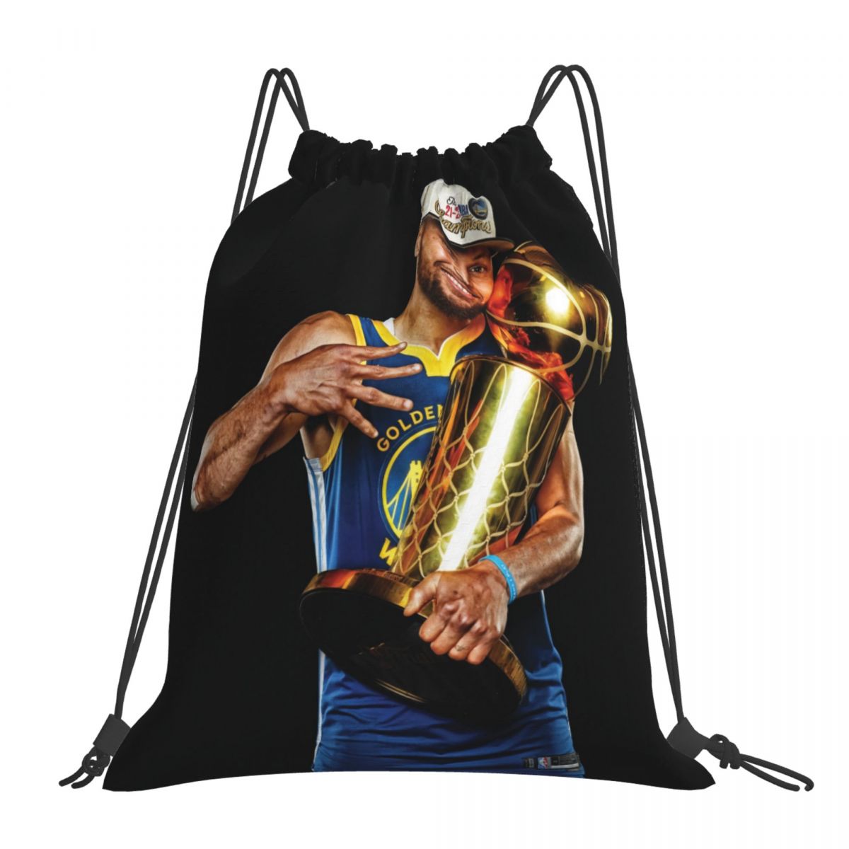 Golden State Warriors Stephen Curry 2022 Champion Trophy Unisex Drawstring Backpack Bag Travel Sackpack