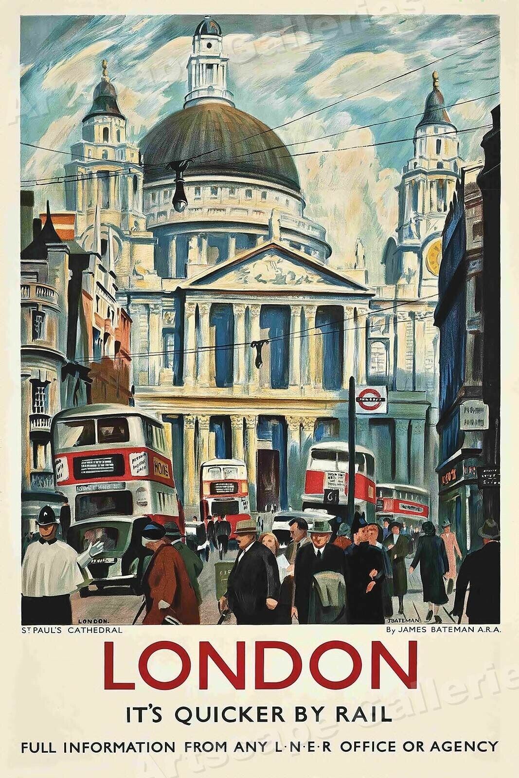London Quicker by Rail 1953 Vintage Style Travel  Art Silk Poster Wall Art Home Decorative Painting