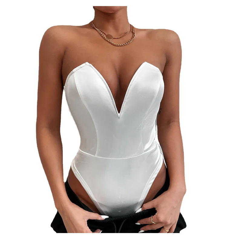 Women's Backless Bodysuit Glitter Sleeveless V Neck