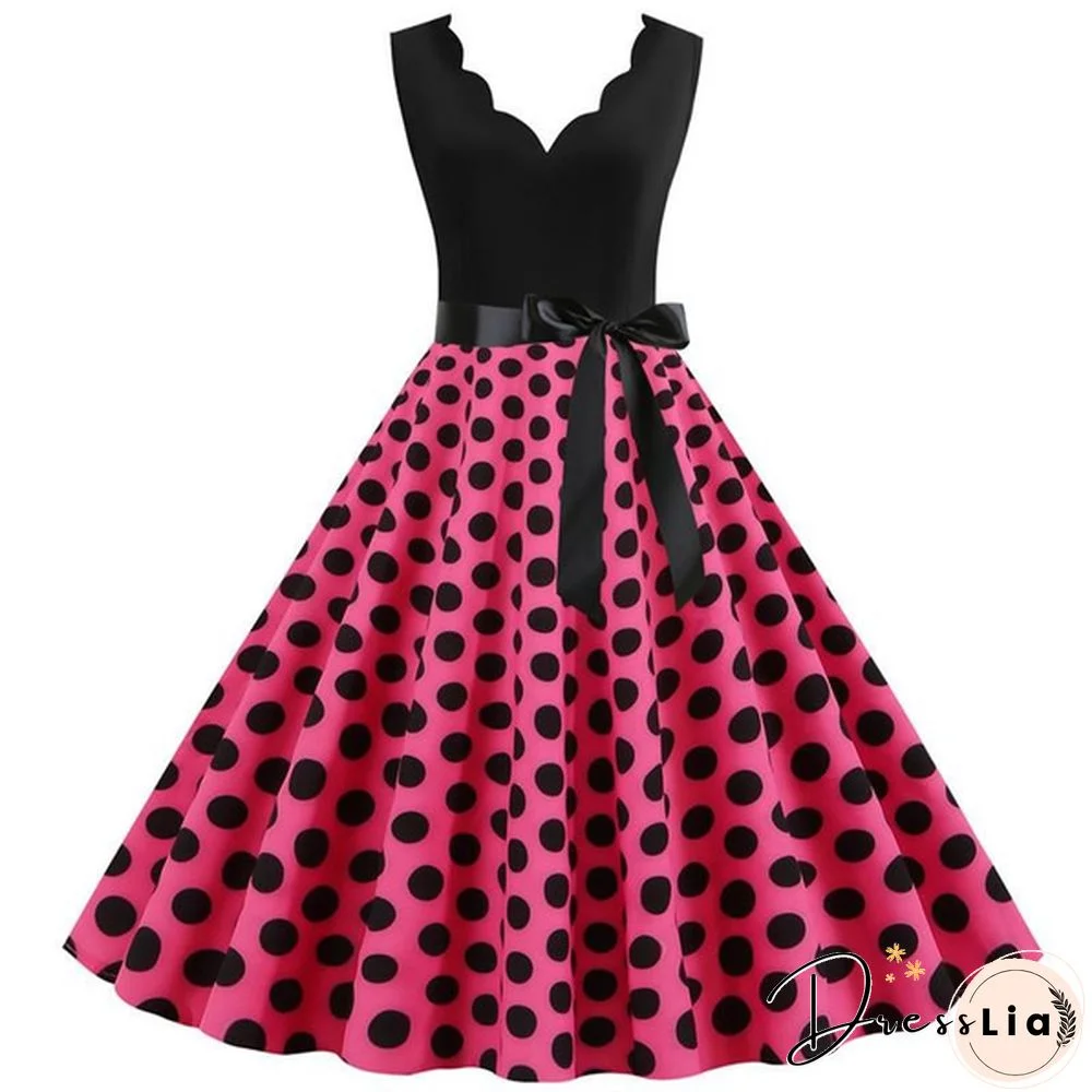 New Women's Fashion Sleeveless Casual Dresses Elegant Vintage Floral Print Rockabilly 1950S Retro Evening Party Gown Swing Pleated Dress Vestidos De Mujer