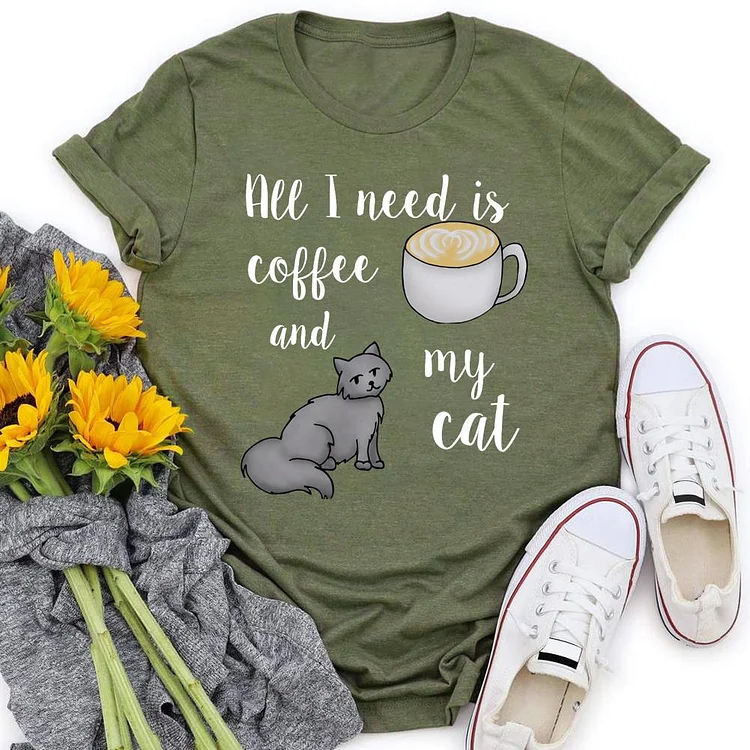 All I need is Coffee and My Cat T-shirt Tee -01328-Annaletters